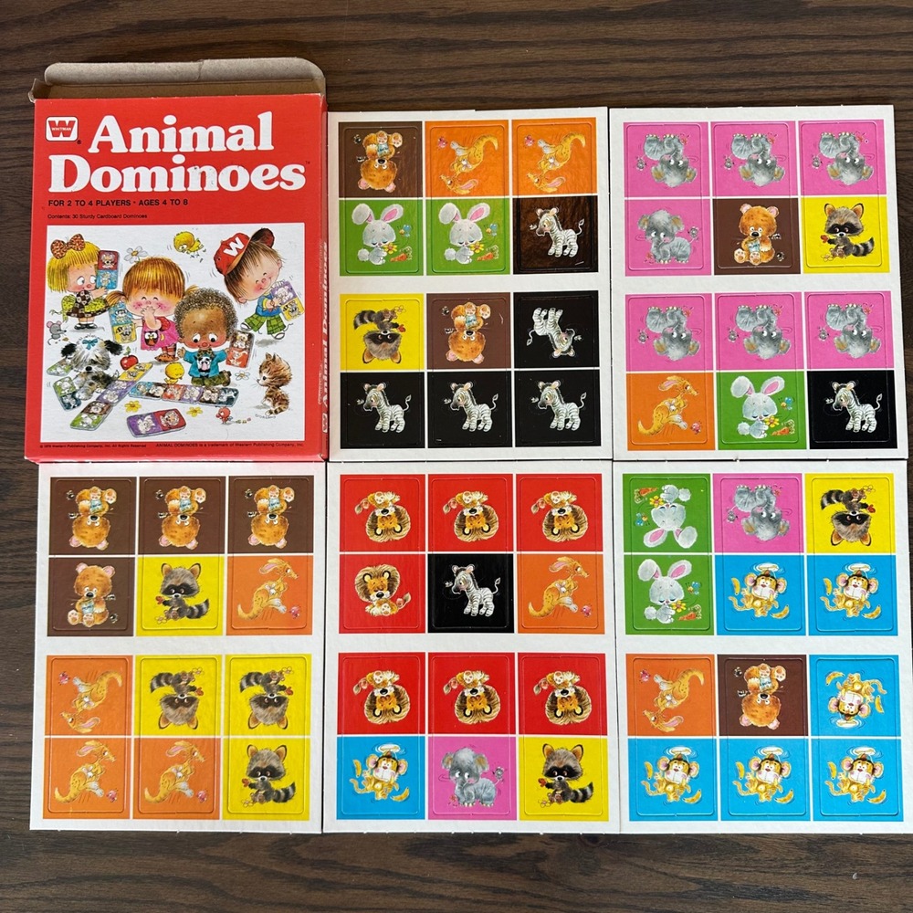 Vintage 1976 Whitman Animal Dominoes Complete Uncut Sheets Retro Kids Game NEW